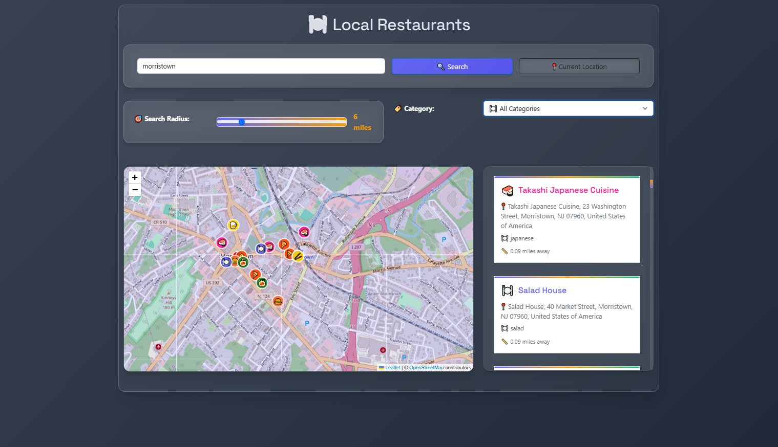 Local Restaurants Main Interface